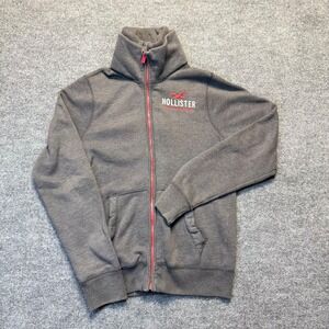 VTG Hollister Y2K Sweatshirt‎ Mens Medium Gray Dbl Full Zip Stand Up Collar Logo